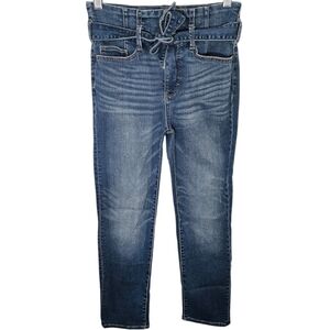 WHBM The Slim Crop High Waisted Tie Belt Jeans